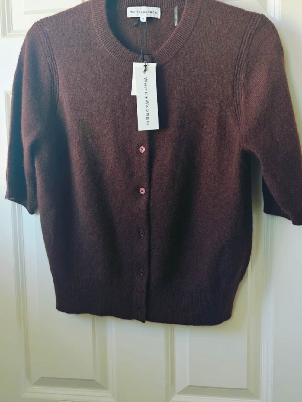 NEW White + Warren Cashmere Elbow Sleeve Cardigan Brown - Picture 5 of 7